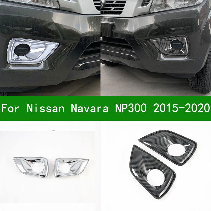 for Nissan Navara NP300 2016- chrome Carbon Fibre Car Front Fog Light Lamp Decorative Frame Cover Trim Sticker Accessories