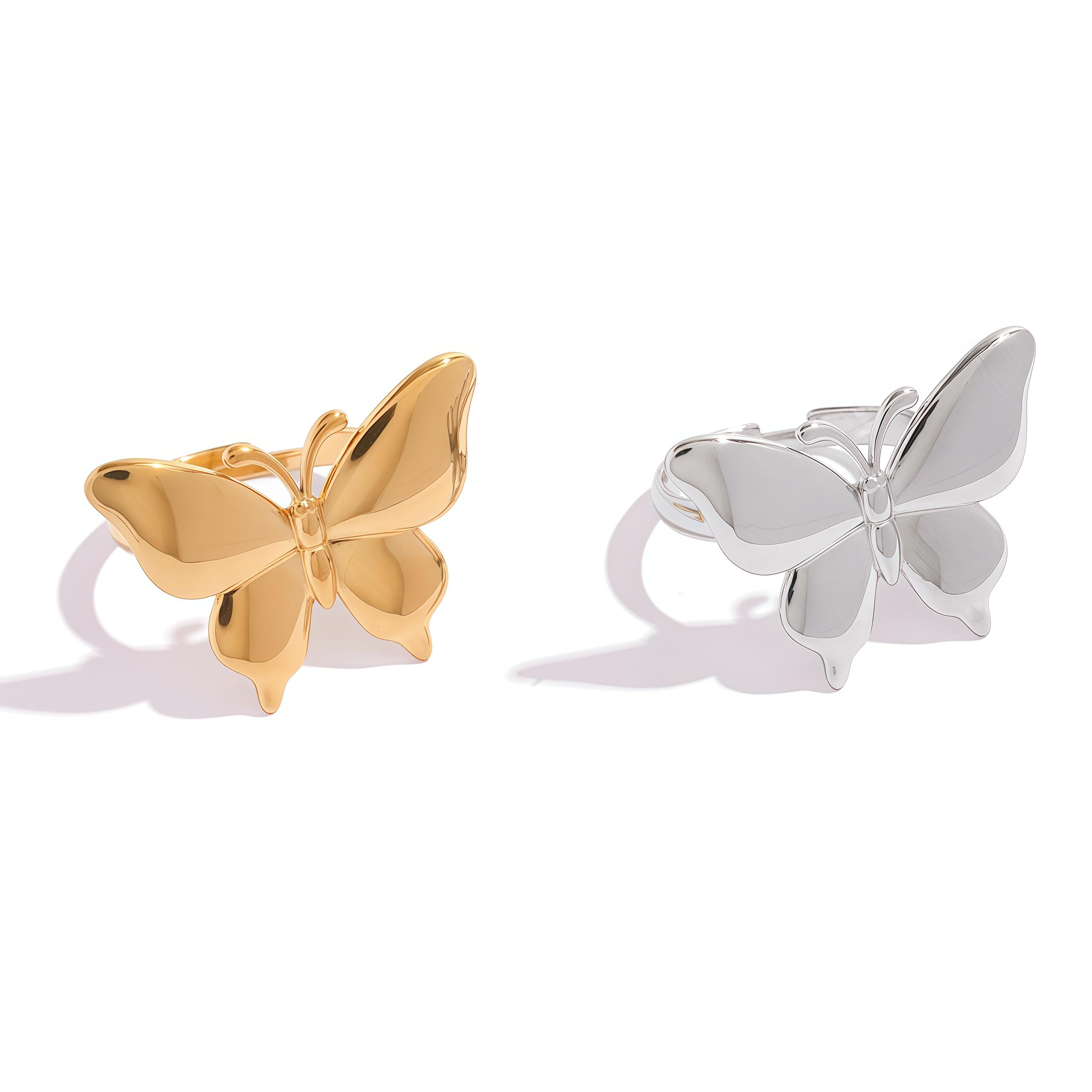

Stainless Steel Smooth Butterfly Rings For Women 18K Gold PVD Plated Stackable Butterfly Ring Women s Zircon Party Gift 2026 resizable