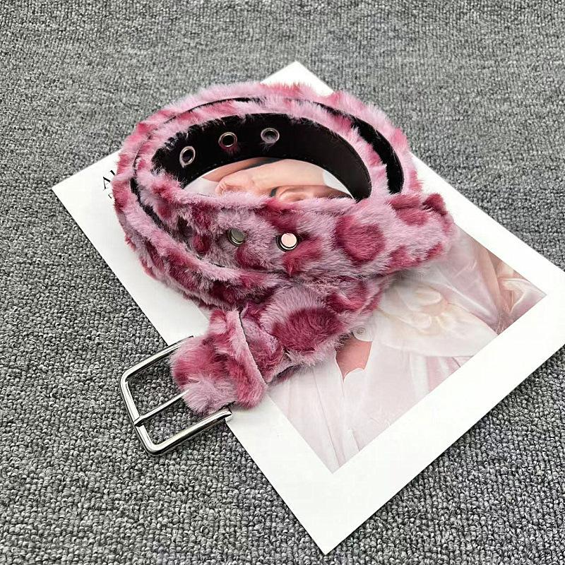Plush Y2K Leopard Print Spicy Belts Stylish Women Faux Fur Waist Belt American Retro Street Style Deco Accessories
