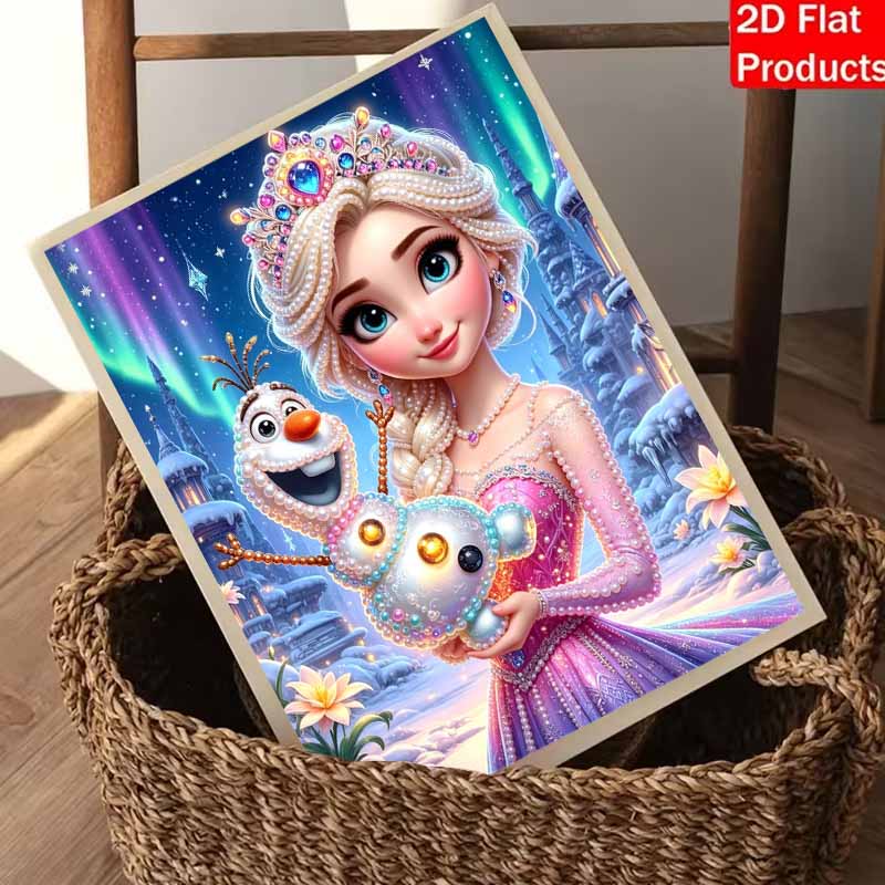Disney Elsa Pearl Painting Handmade DIY Pearl Art Painting Simple Living Room Hanging Painting Decoration with Aurora Olaf Snow Castle CharmSparkle