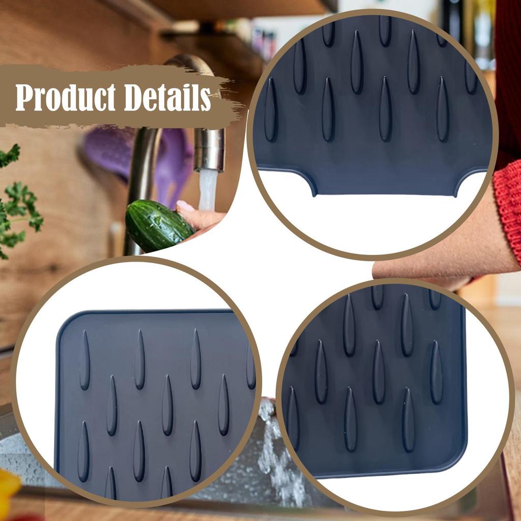 Silicone Dish Drying Mat Avoids Water Build Up Refrigerator Sturdy Heat Resistant Insulation Pad Drain Pad Dish Drying Pad