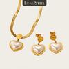 LUXUSTEEL Heart Shaped Pendants Necklace Earring Sets Imitaiton Zircon For Women Girl Stainless Steel Chain Necklace Zircon Gift