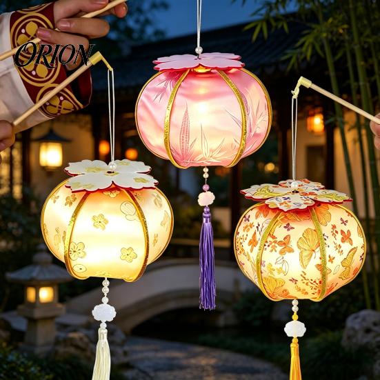 Retro Style Decorative Lantern Spring Festival DIY Material Kit, Light Up Handmade Persimmon Shaped Traditional Oriental Craft Kit with Tassel