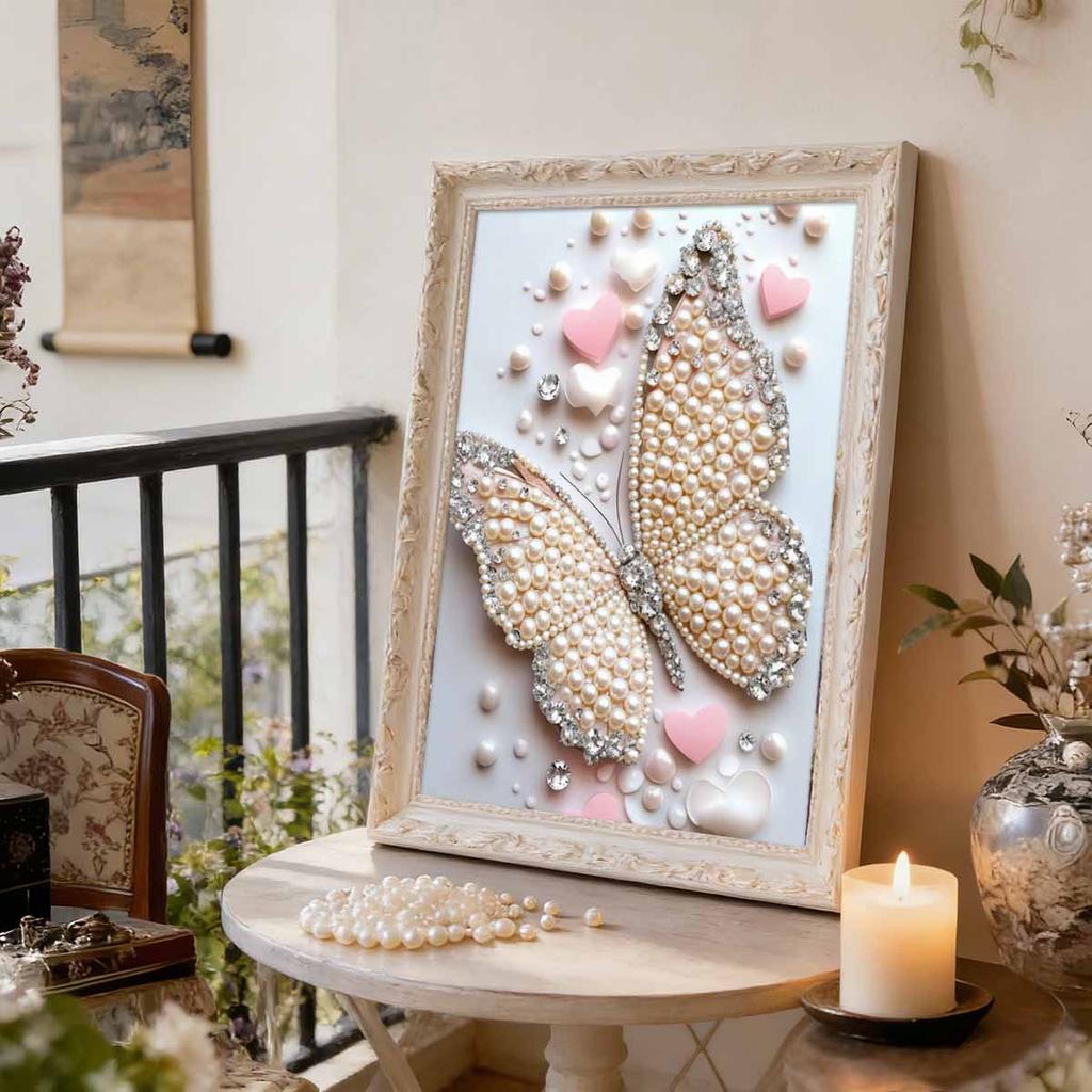 DIY Pearl Painting Set Butterfly Pattern Home Decoration Handmade Sticky Diamond Creative Canvas Pearl Art Painting Crafts Perfect Gift