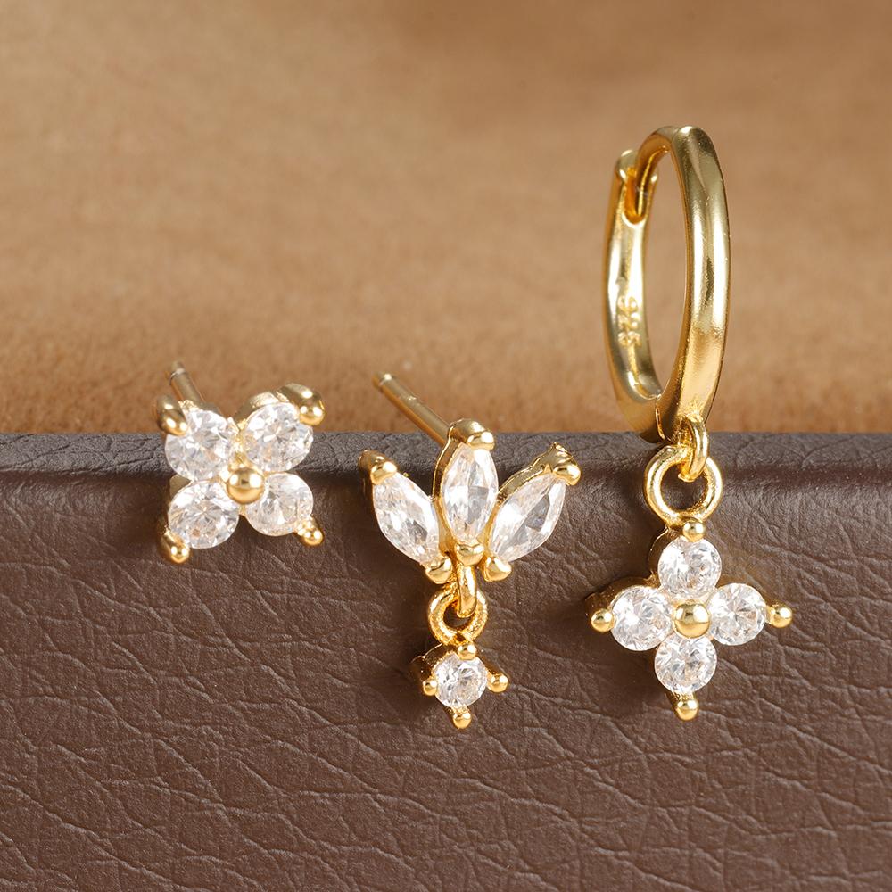 

Luxury Flowers Pendant Piercing Earrings Set For Women Stainless Steel Colorful Zircon Hoop Earring Lady Jewelry aretes de mujer