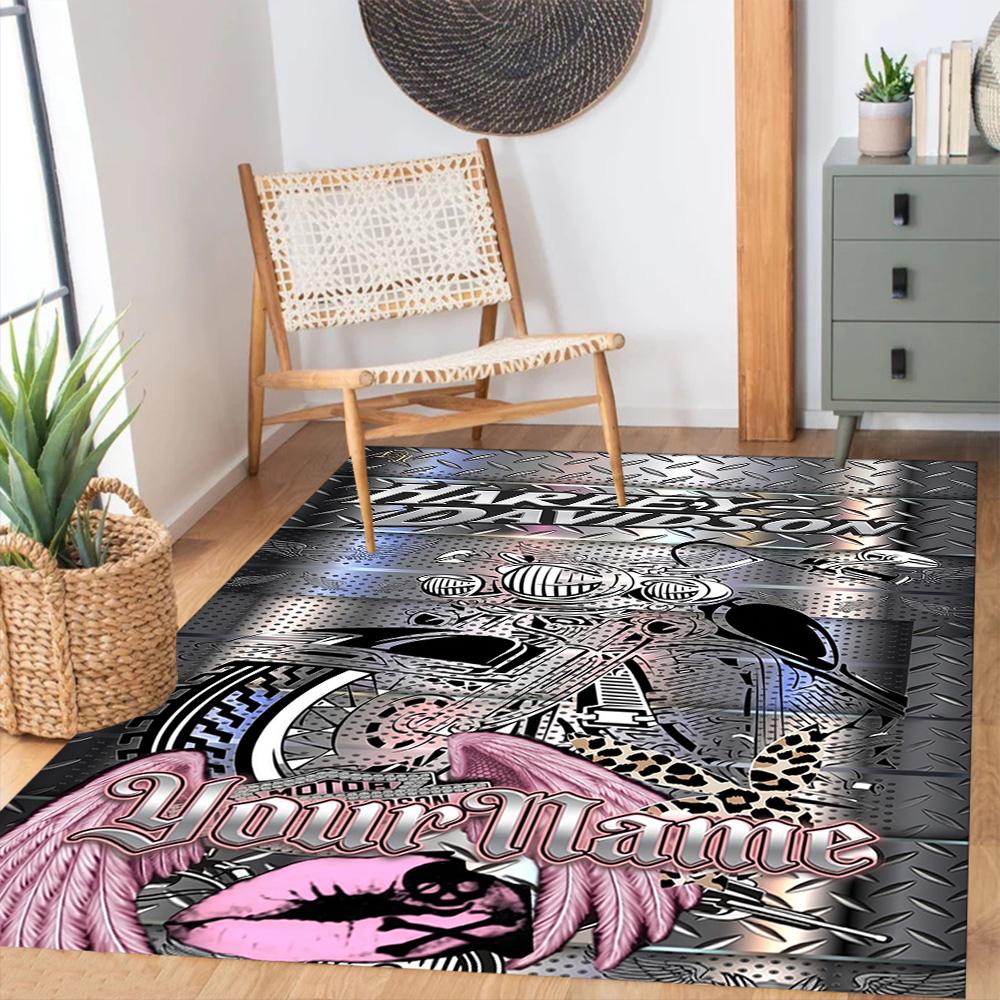 Harley-davidson Motorcycles Customized Name Floor Mat Perfect for Game Room Study room Balcony Foyer Antislip Carpet Anime Office Decor