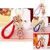 Cute Creative Metal Rabbit Keychain With Rhinestone Flower Dress For Women Gifts