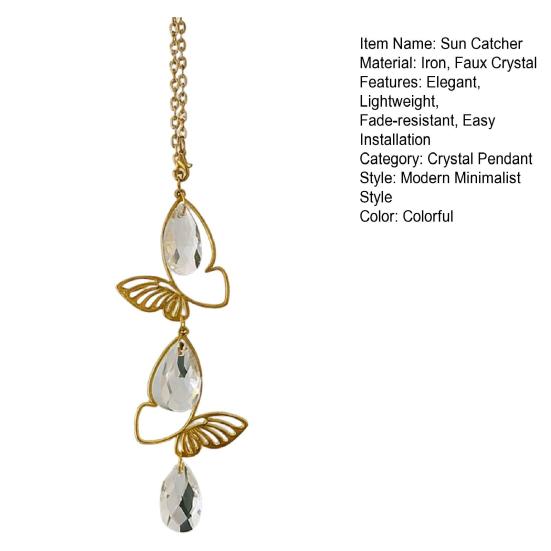 Sun Catcher Butterfly Crystal Hanging Ornament Iron Metal Frame with Gold-Plated Finish Light