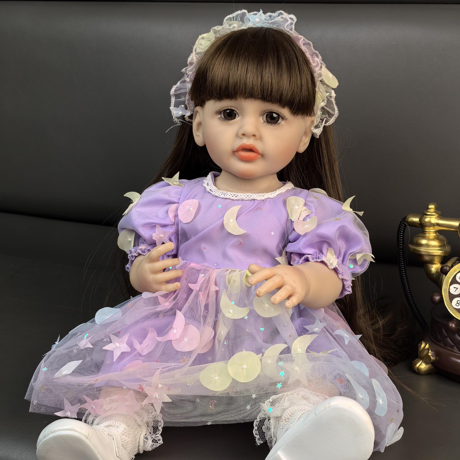 

KEIUMI 55cm Purple Sequin Non-Toxic Vinyl Baby Doll Toy Brown-eyed doll + gift set