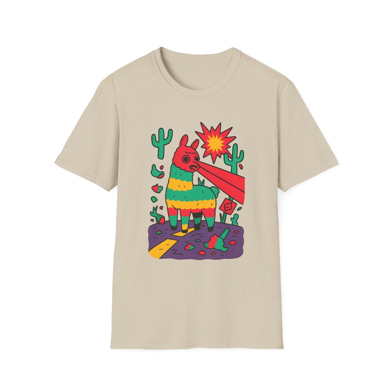 Unisex Softstyle Llama Pinata T-Shirt Mens Womens Tees Top – Rainbow Stripes, Trippy desert vibes M