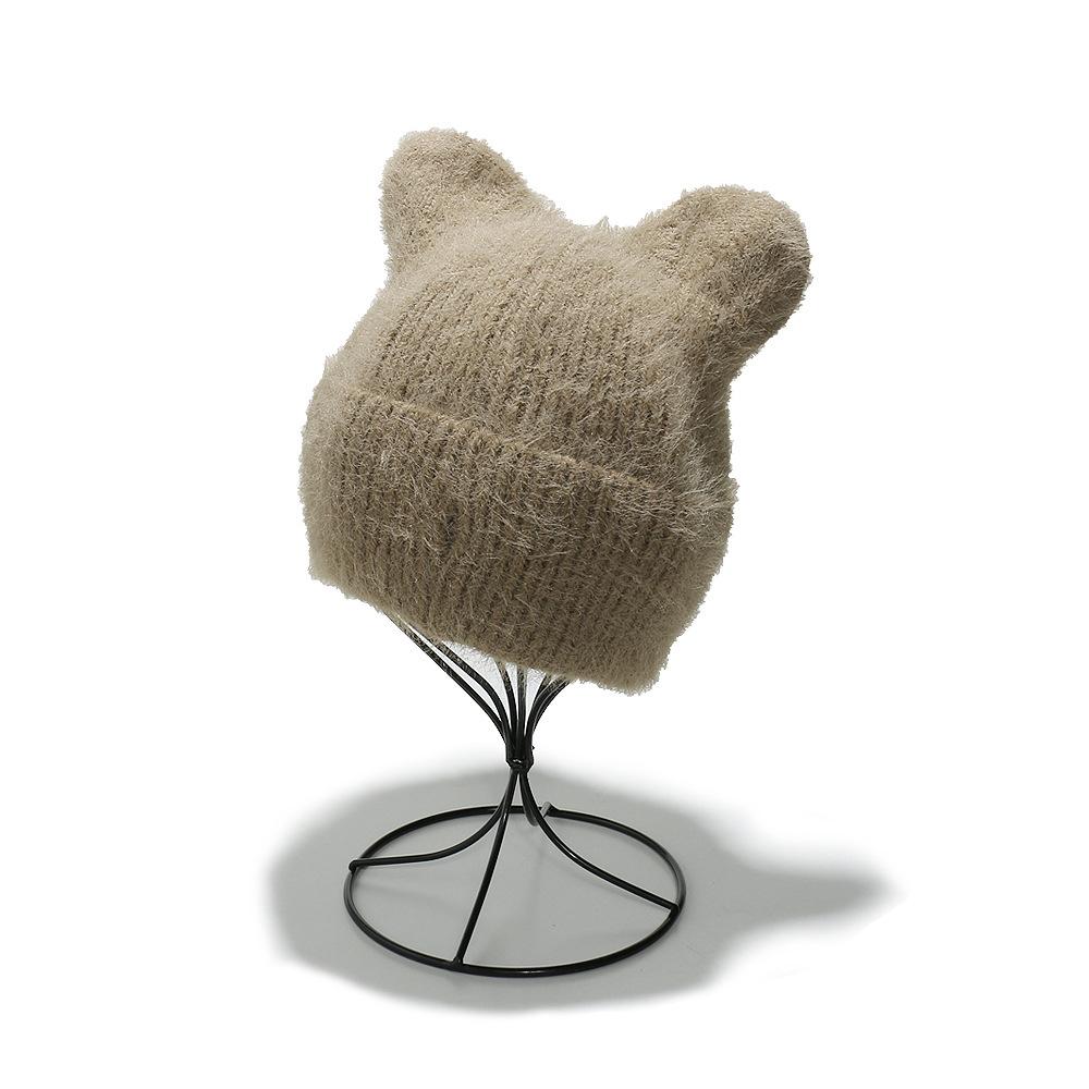 Plush Wool Hat Thermal Pullover Hat Imitation Mink Hair Solid Color Cat Ears Knitted Hat Female Winter