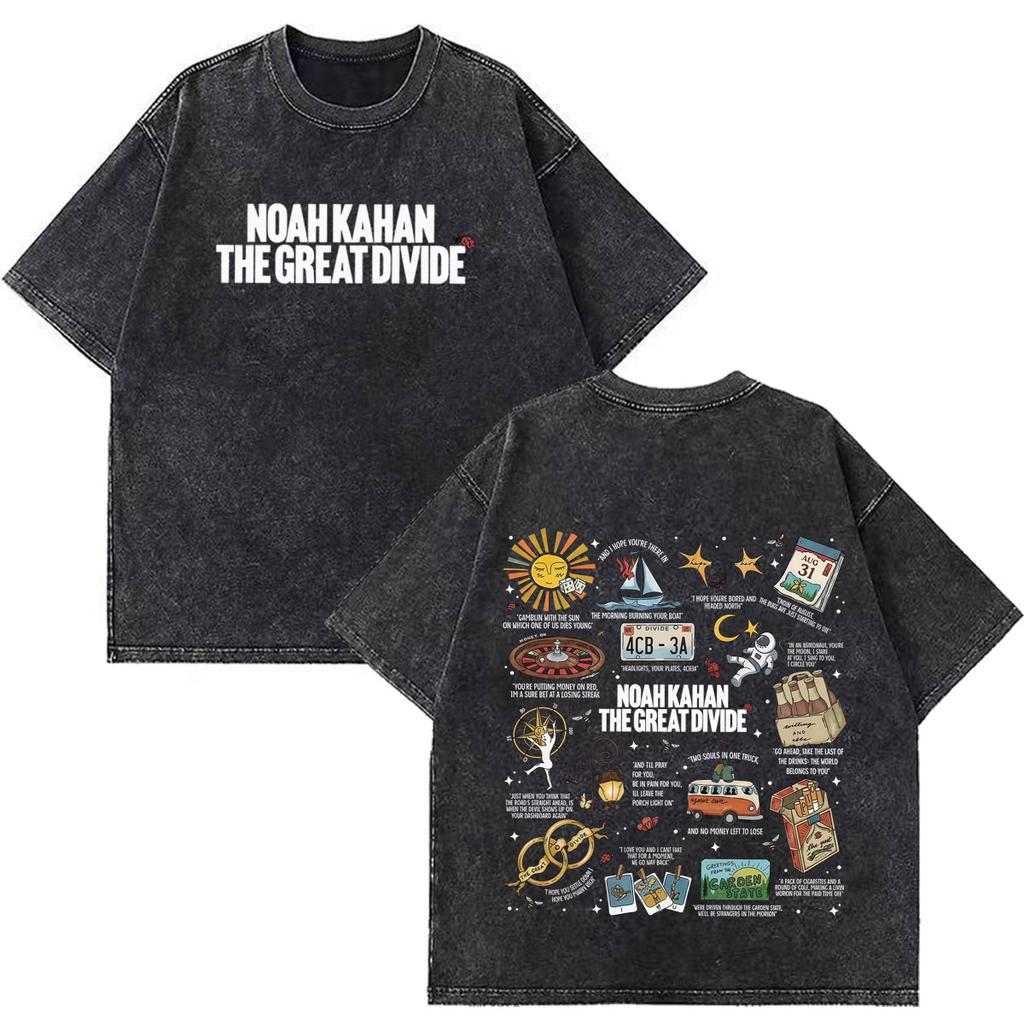 Noah Kahan The Great Divide Tour 2026 Graphics Vintage Gewassen T-shirt Heren Dames Mode T-shirts Los Katoen Vintage T-shirts