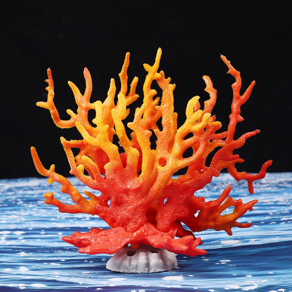 Ornamental Coral Fish Tank Decor: Ironwood Branch with Artificial Plants for Saltwater Aquarium Scenery