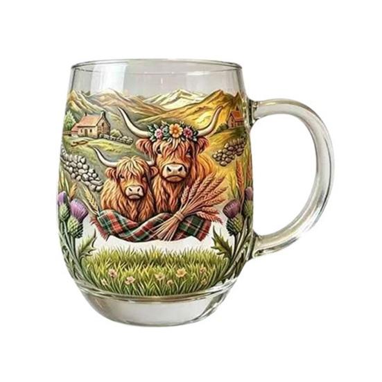 350ML Hand-painted Highland Cow Glass Highland Cattle Coffee