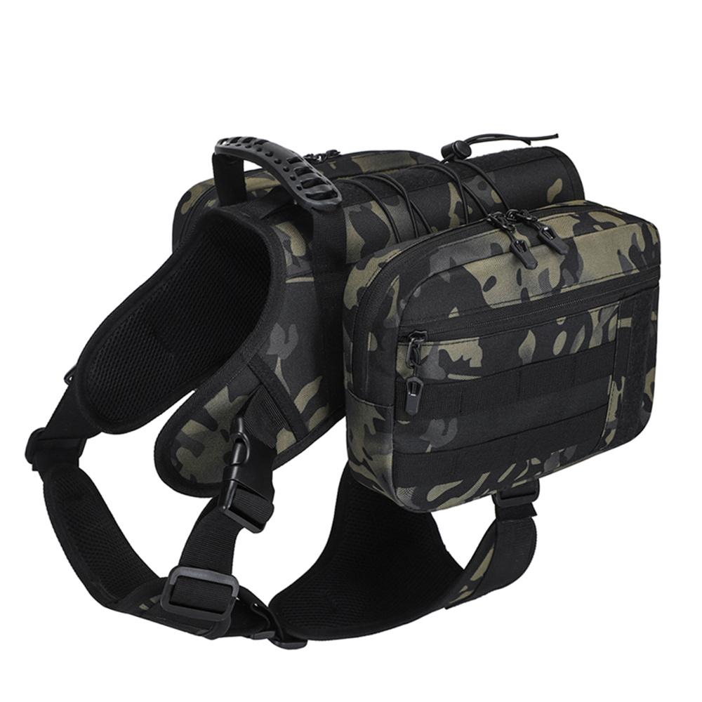 Adjustable Pet Harness Backpack Snack Big Dog Saddle Bag for Medium Large Dog Hiking Travel Outdoor Camouflage