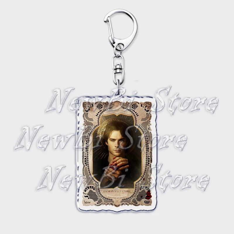 TVD The Vampire Diaries Keychain for Accessories Bag Damon Stefan Salvatore Elena Gilbert Key Chain Keyring Jewelry Fans Gifts