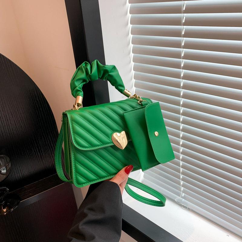 

Контрастный цветной отступ в стиле ретро, модная иностранная трендовая линия, простая складная портативная сумка через плечо, маленькая квадратная сумка зелёный