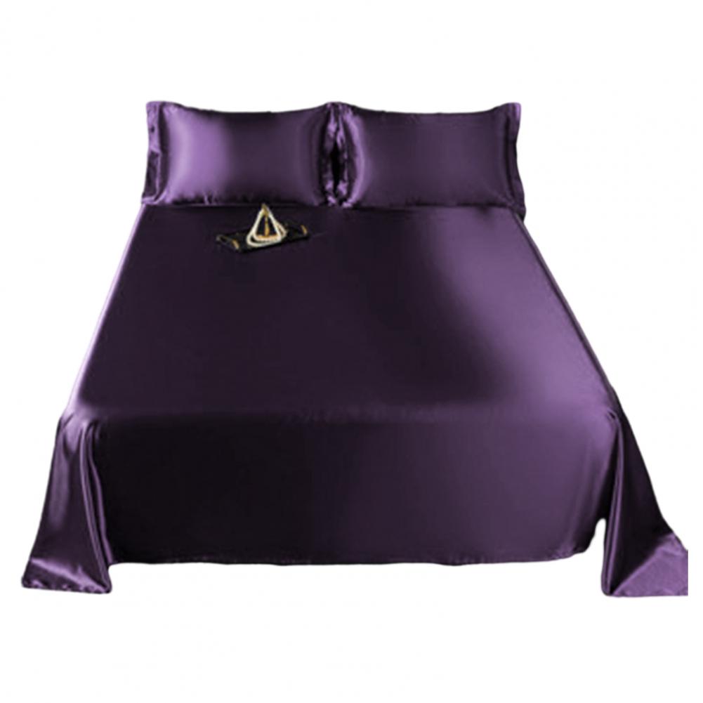 Glossy Satin Silk Bed Sheet With 2 Pillowcase Twin/Full/Queen/Top Sheets Solid Color Flat Bed Sheets Smooth Bed Sheet Sets