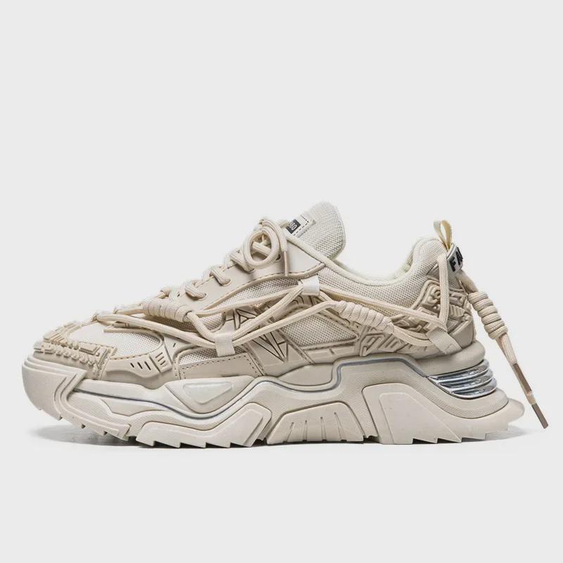 Men's Solid Color Lace-Up Trendy Platform Sneakers for Outdoor Sports