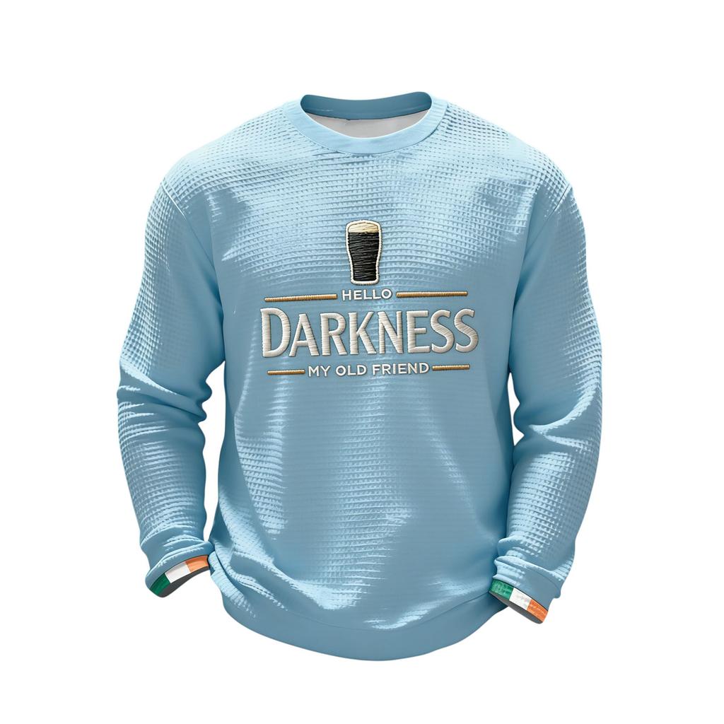 Men Crewneck Long Sleeve Text Front Pullover Casual Knit Top Lightweight Holiday Themed Sweatshirt