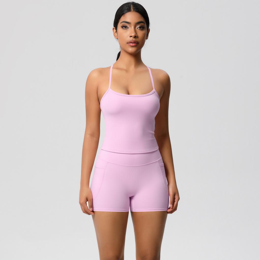Yungan Eng anliegender Sandstrahl-Schnelltrocknender Yoga-Anzug, Hüfthebende Tasche-Shorts, Zweiteiliges Lauf-Fitness-Set Für Damen