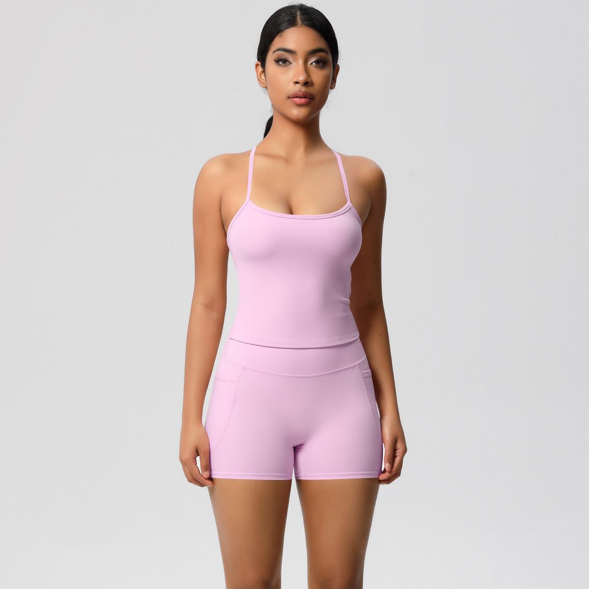 

Yungan Облегающий пескоструйный быстросохнущий костюм для йоги, шорты с карманами для подтяжки бедер, комплект из двух предметов для бега и фитнеса для женщин XL