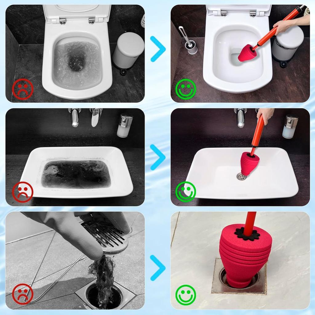 New Toilet Plunger High Pressure Pump Drain Unblocker Suction Cups Anti Clogging Drain Cleaner Pipe Plunger for Bathroom Kitchen