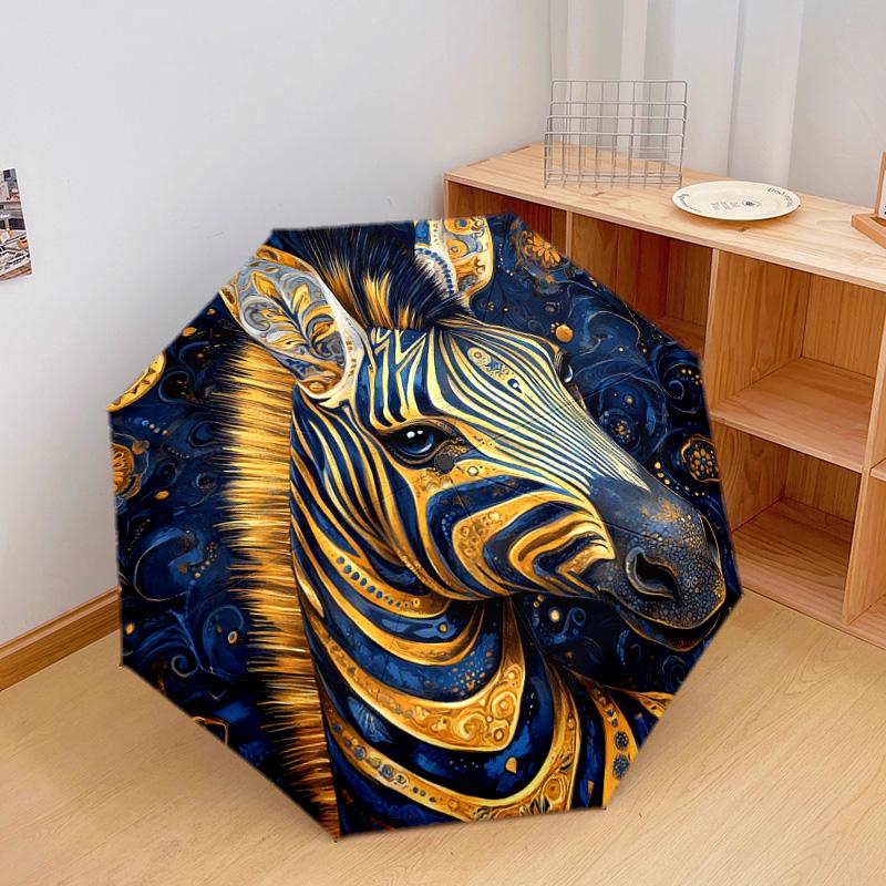 1 PC Automatic Folding Umbrella - Golden Zebra Pattern, Portable & Foldable Design with 8 Ribs, Christmas Birthday Gifts