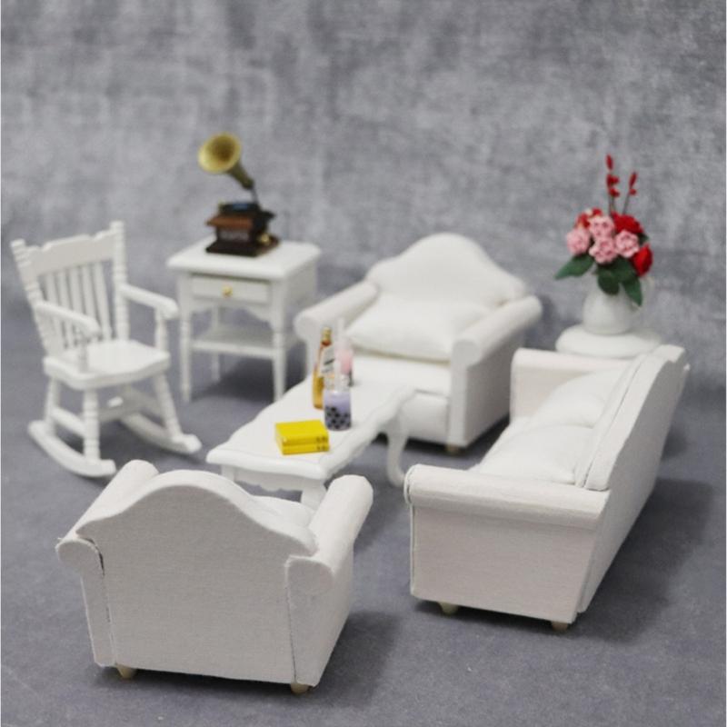 Realistic Fabric Sofa 3Pieces Couch Set For 1/12 Dollhouses Miniature Display Craft Project And Model Scene Decoration