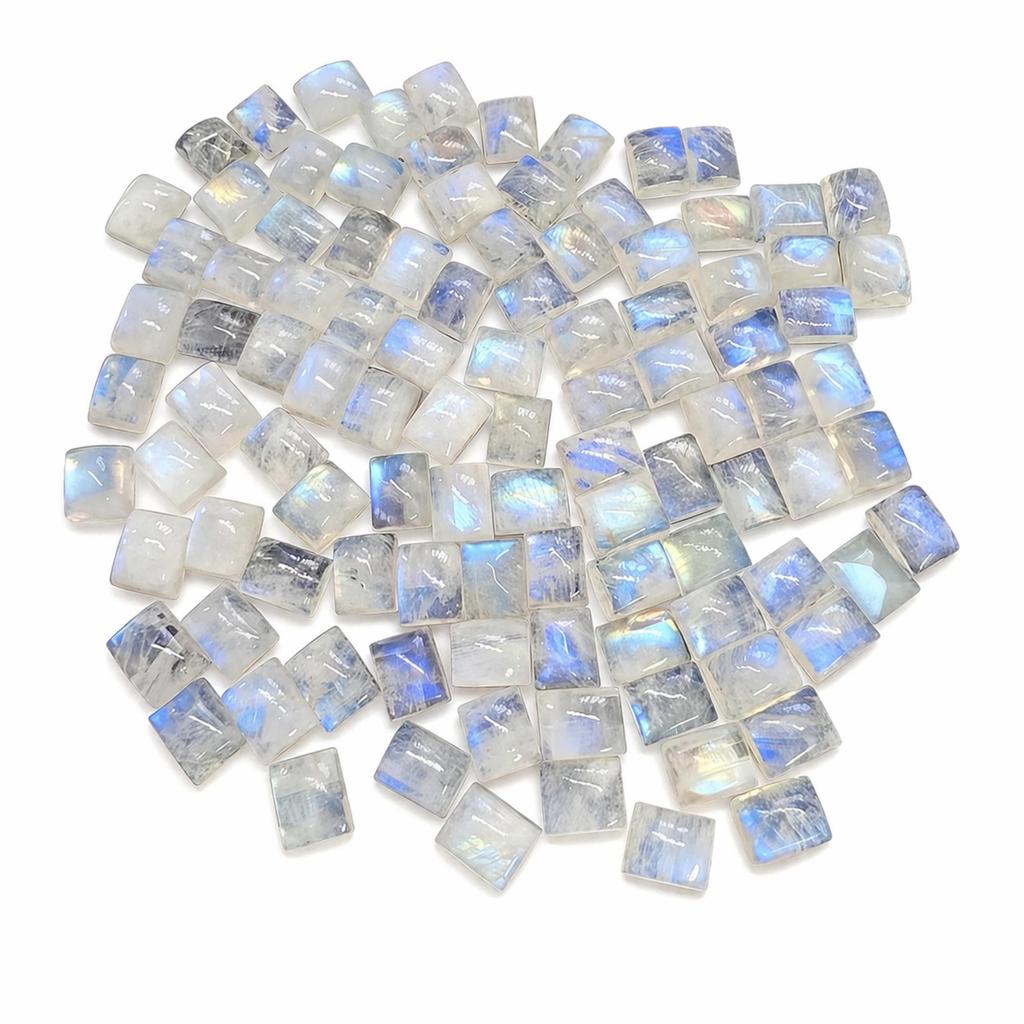 AAA+ Natural Rainbow Moonstone Rectangle Cabochon Flat Back Calibrated Gemstones | Flash Moonstone Loose Stone for Jewelry Making