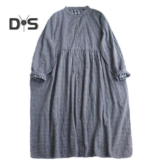 

Женское платье с V-образным вырезом, клетчатым принтом, длинным рукавом, однобортное, двухслойное, А-силуэт, свободный подол, плиссированные манжеты, миди-платье весна-осень темно-синий