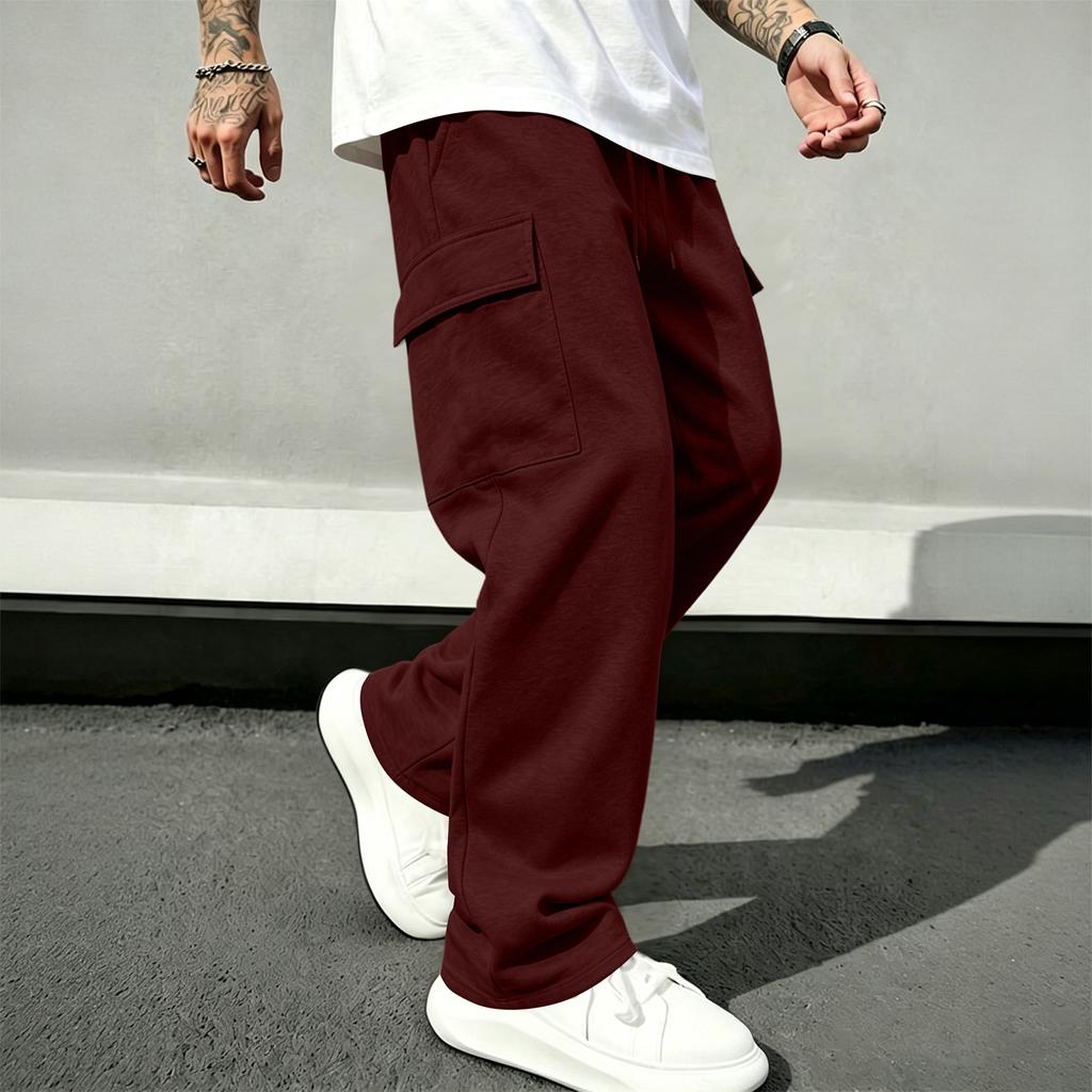 Men's Casual Cargo Pants with Elastic Waistband and Drawstring Straight Leg Joggers