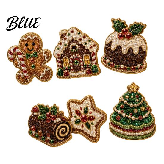 Faux Pearl Painting Magnet 6Pcs DIY Fridge Magnet Santa Snowman Stocking Tree Refrigerator Crafts Gingerbread Snowflake Handmade Rhinestone