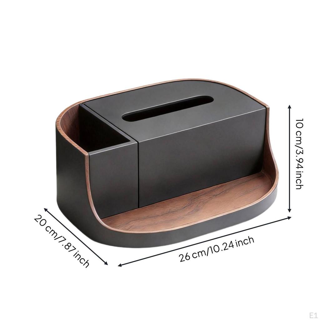 Tissue Box with Storage Compartment | Walnut WoodLook Interior, Rounded squarecornered shape,