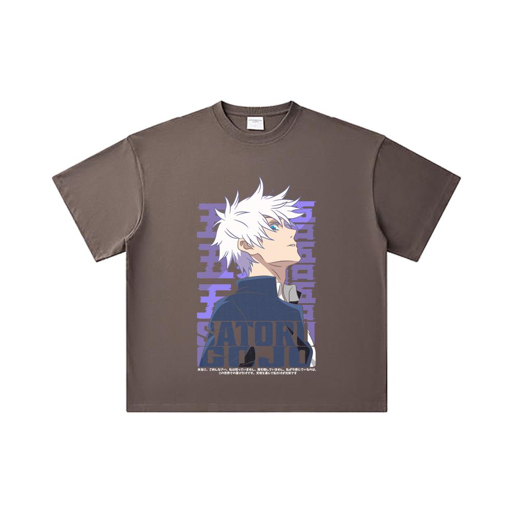 260 GSM Double Yarn 32 Count 100% Cotton Jujutsu Kaisen V28 Gojo Print Unisex Heavy Cotton T Shirt