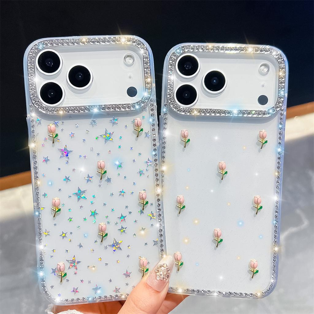 Handmade Sparkly Diamond Tulip IMD Phone Case, Compatible with iPhone 13-17 Series