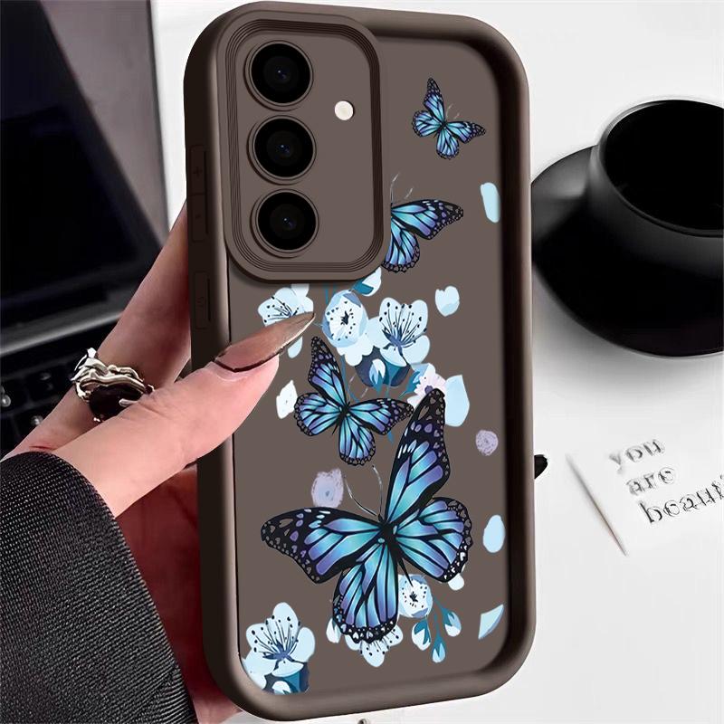Blue Butterfly TPU Case For Samsung Galaxy A56 A17 A36 A26 A55 A16 A15 A35 A25 A54 5G S25 Edge S22 S23 Ultra S24 FE Phone Cover