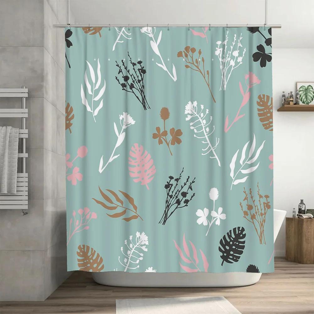 Vintage Floral Bath CurtainWaterproof Print Shower Cover Set for Bathroom Decor in Various Colors Room Deco
