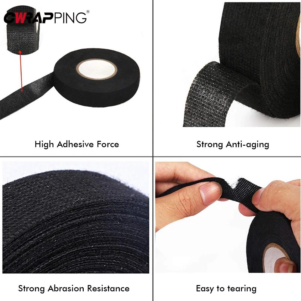 Wire Harness Automotive Cloth Tape Heat Resistant Waterproof Insulating Tapes for Electrical Cables Black Adhesive Fabric Tapes