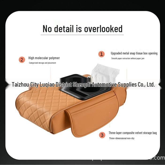 2025 Nappa Leder Auto Armlehnen Erhöhung mit Doppelbecherhalter & Taschentuchbox