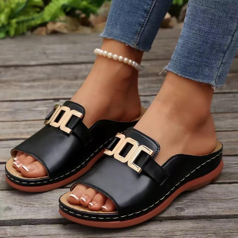 New Plus-size Shoes, Wedge Heel Thick-soled Slippers, Women's One-line Fish-mouth Beach Sandals