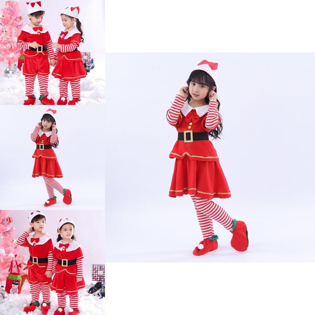 Kids Cute Santa Claus Elf Christmas Cosplay Outfit Party Dress-up Costume