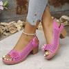 Large Size Floral High-heeled Sandals for Women Fashionable and Casual Buckle with Solid Color Roman Sandals