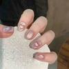 24 Stück Niedliche Girly Kurze Quadratische Falsche Nägel Süße Weiße Französische Nägel Glitzer Stern Strasssteine Nagelkunst Katzenauge Schleife Press-On Nägel