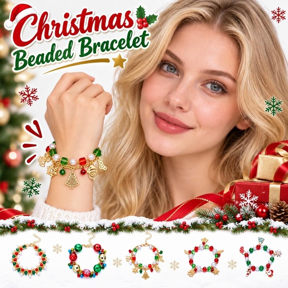 Red Green Christmas Beaded Bracelet Faux Pearls Holiday Wrist Band  Charm Lovers