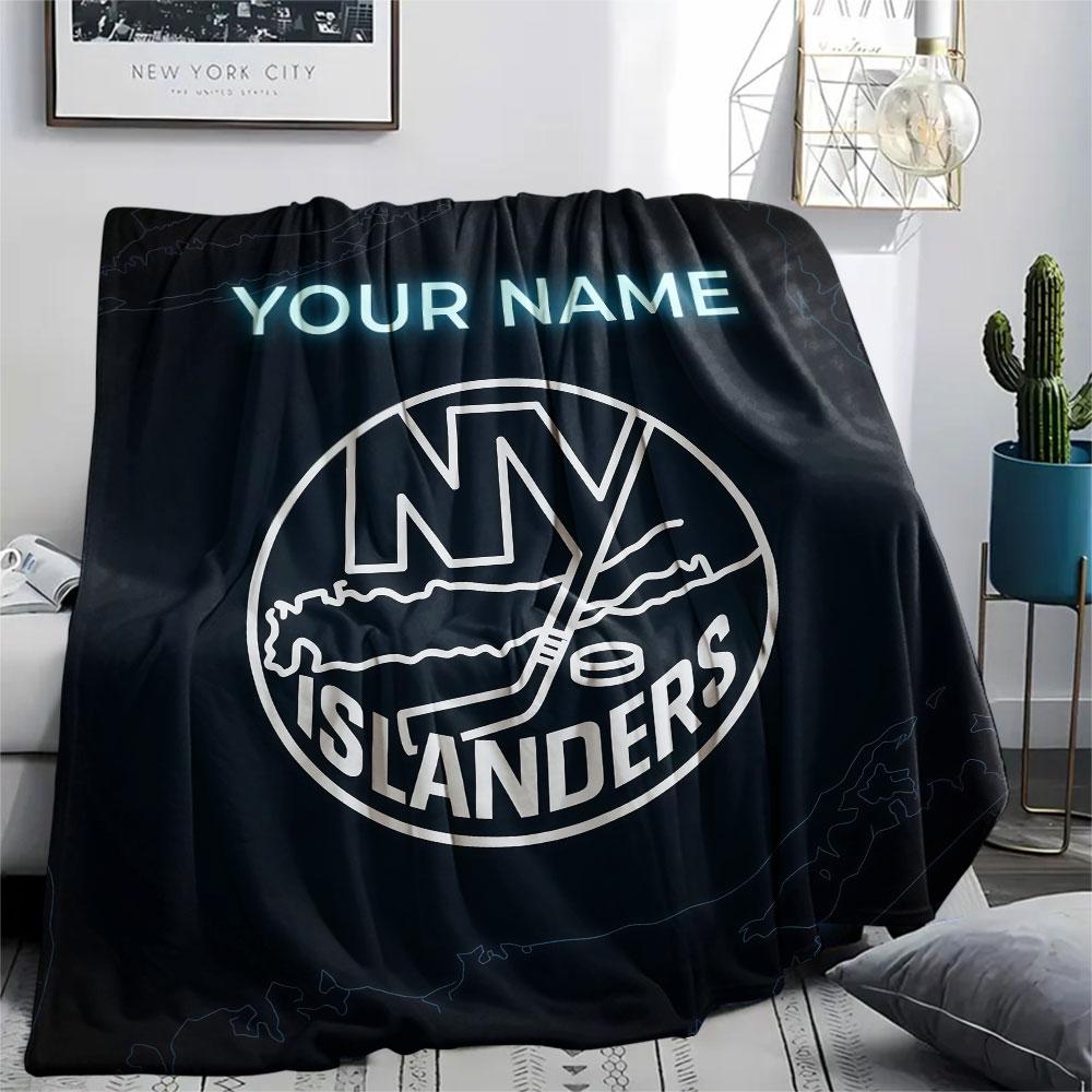 Custom Name,New York Islanders Printed Flannel Blanket, Soft Throw for Bedroom Sofa, Washable, Christmas Present, Great Gift.