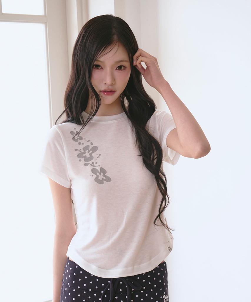 THE GREEN LAB Flower Essential Crop Short Sleeve Tee [Ivory]