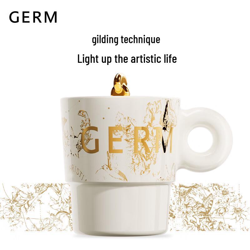 Germ Gilded Ceramic Mug with Saucer Set