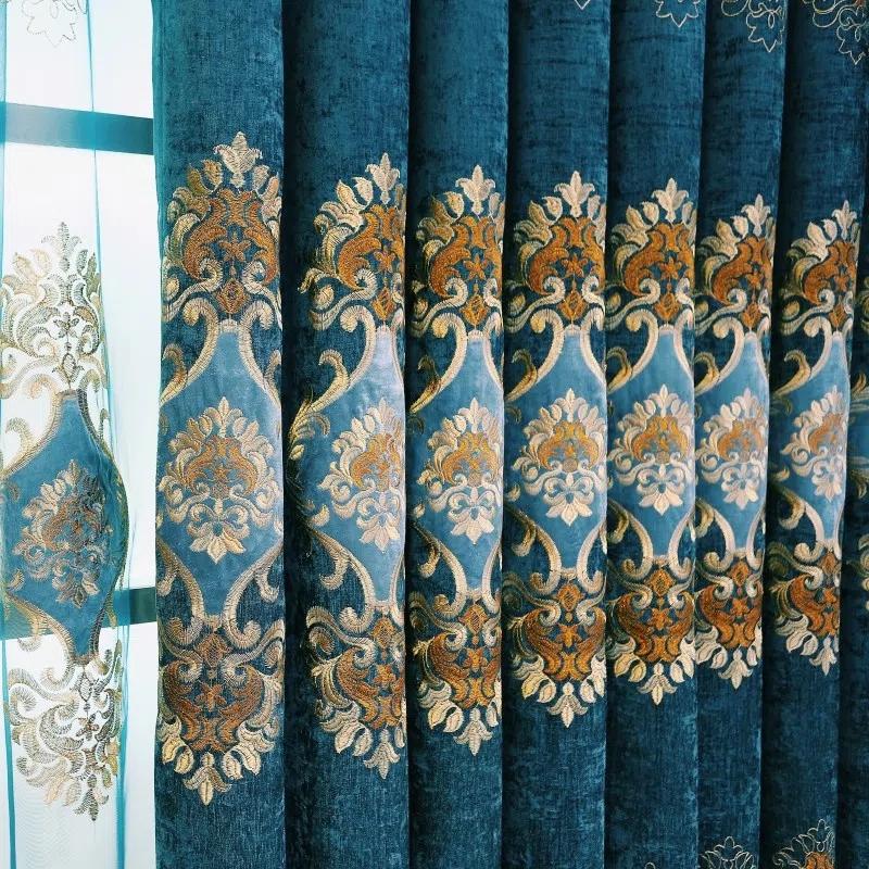 2PCS European-style Chenille Embroidered Thickening Blackout Curtains High-grade Living Room Bedroom Balcony Floor-to-ceiling Windows Nordic Curtains