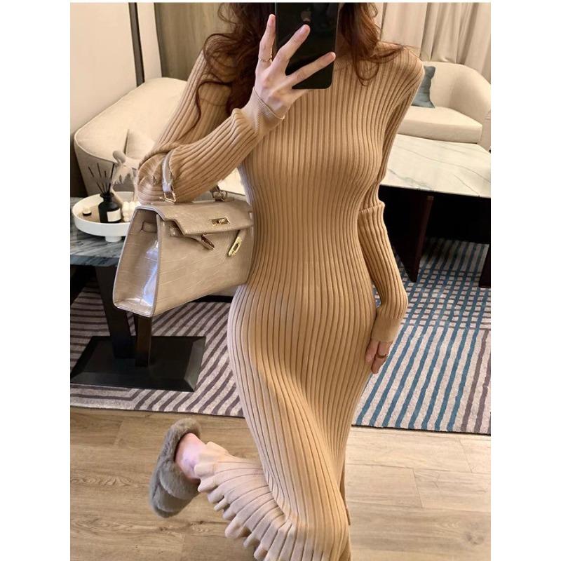 Design Sense Knitted Dress Autumn and Winter New Thin Temperament Celebrity Fan Hip Skirt Sweater Fishtail Dress